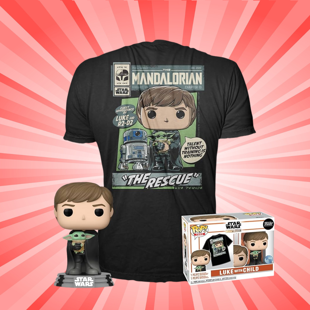 Funko Pop! Star Wars Mandalorian Luke Skywalker With Grogu w/ T-Shirt Special Edition #482