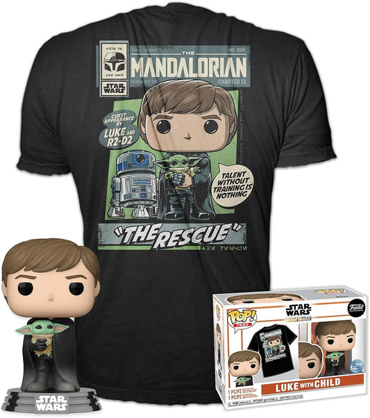 Funko Pop! Star Wars Mandalorian Luke Skywalker With Grogu w/ T-Shirt Special Edition #482 - Animetasia