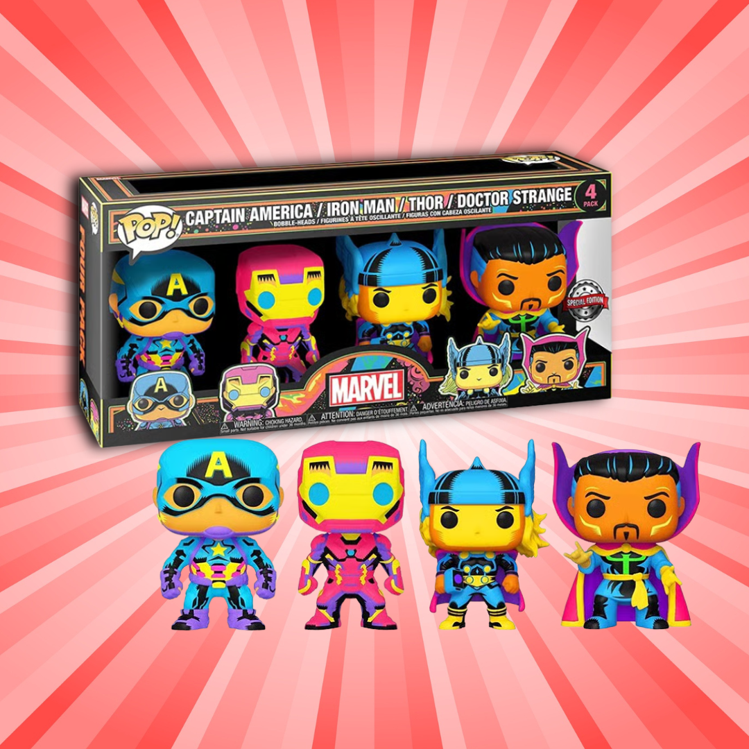 Funko Pop! Marvel Blacklight Captain America / Iron Man / Thor / Doctor Strange 4 Pack Special Edition - Animetasia